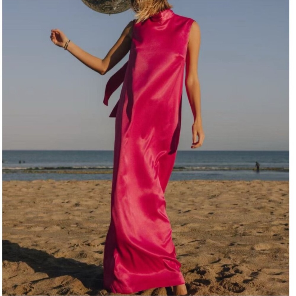 NWT Daily Drills Silky Maxi Dress with Neck Tie XS/S